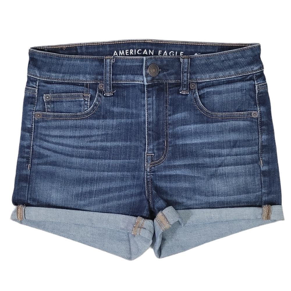 American Eagle Hi-Rise Shortie Stretch Blue Jean Shorts Size 4